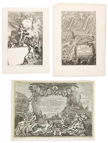 (TITLE PAGES.) Group of 10 seventeenth-and-eighteenth-century engraved allegorical atlas title pages.